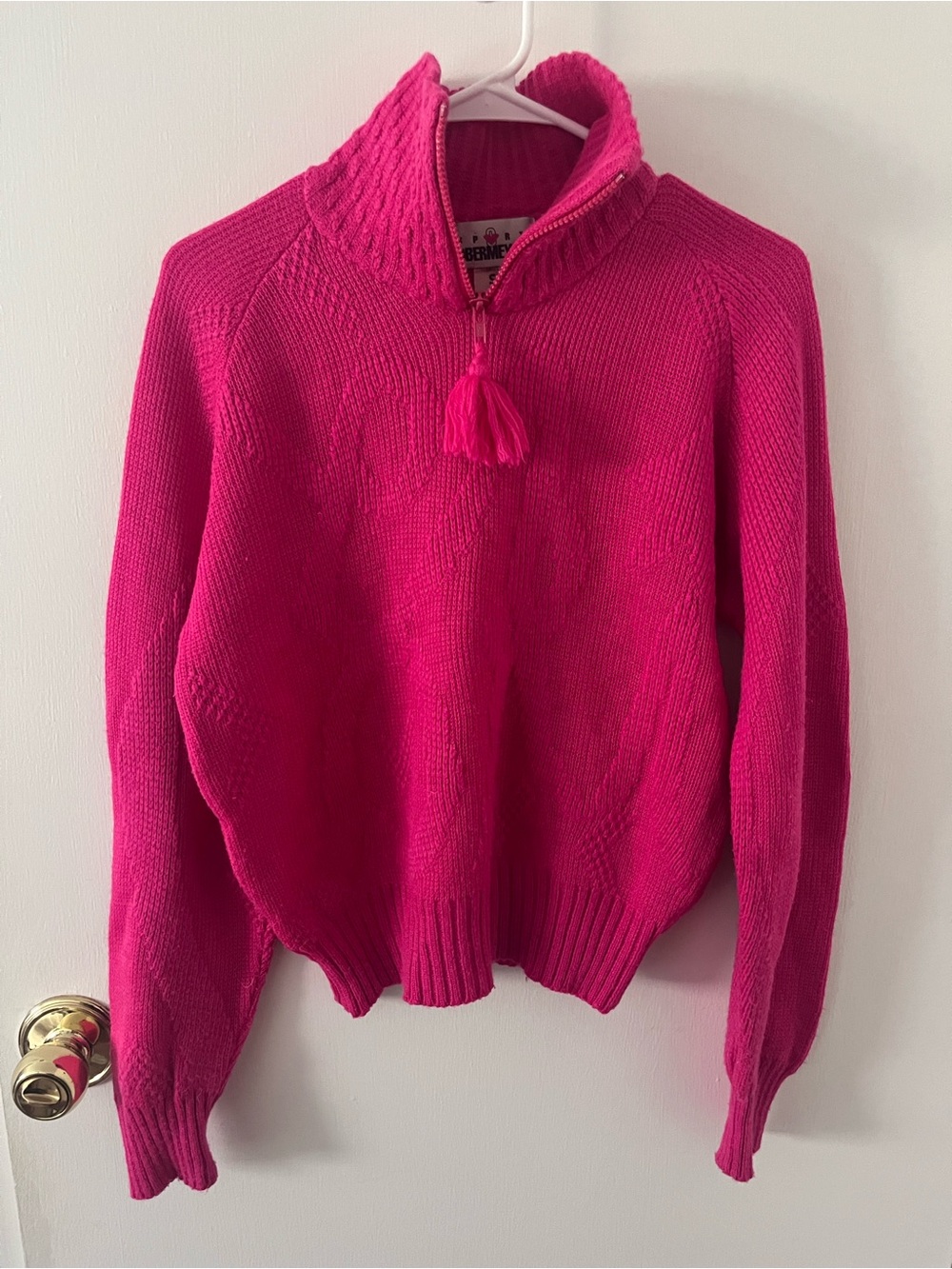 Vintage Obermeyer Sport Julie Sweater Bright Pink Turtleneck Pom Pom Zip Small